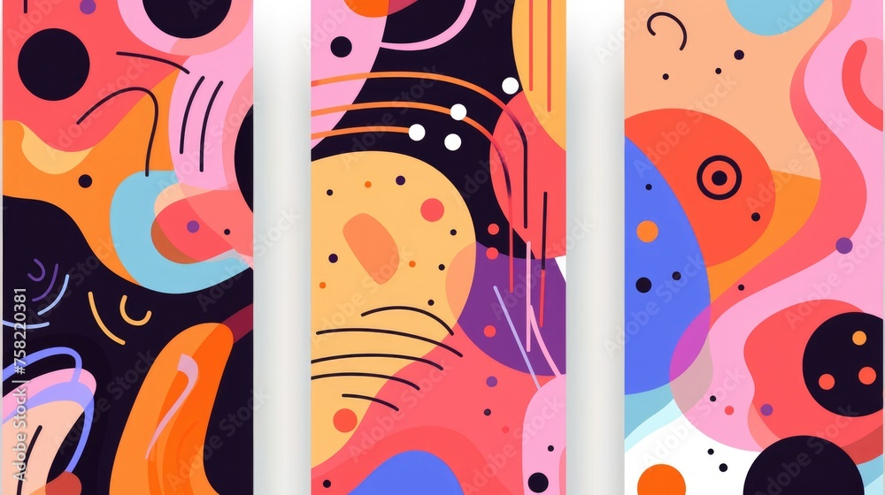 Poster three vertical banners with abstract shapes. ideal for website or social media promotion
