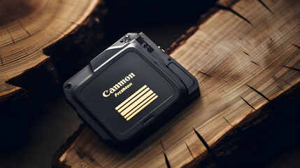 Technology meets Nature: Compact Flash Card on Wooden Background - The Essential Storage Device for Professional Photography