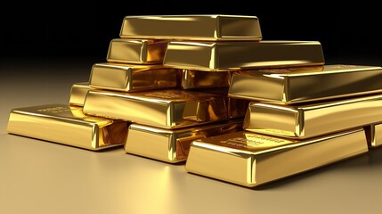Polished gold bars neatly stacked, shining brightly.

 - obrazy, fototapety, plakaty