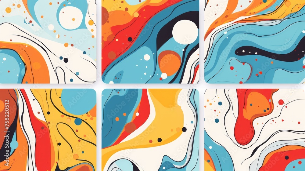 Poster four abstract paintings with various colors. ideal for interior design projects