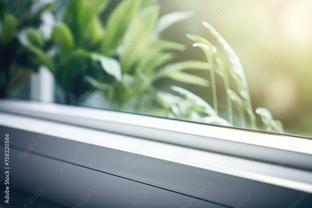 Poster a close up view of plants on a window sill. suitable for home decor concepts