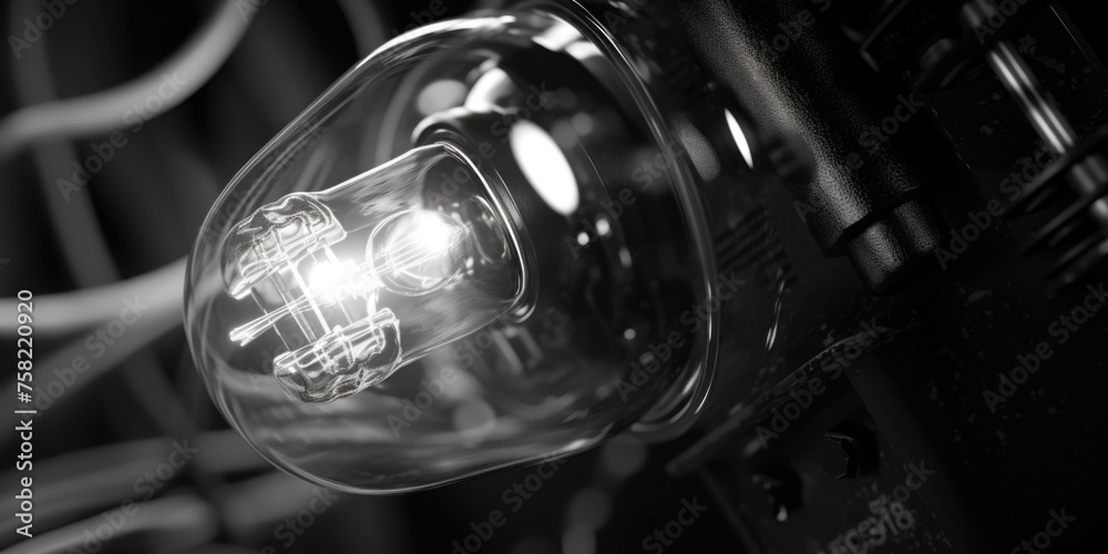 Poster a black and white photo of a light bulb. suitable for various design projects