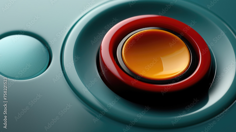 Poster a detailed shot of a red and blue button. perfect for technology concepts