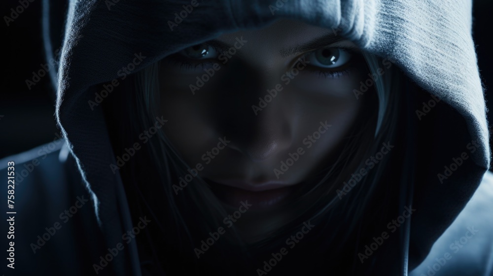 Poster close-up of a person in a hoodie, suitable for various projects