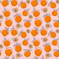 Apricot pattern, bright, juicy apricot, apricot blossoms, vector illustration