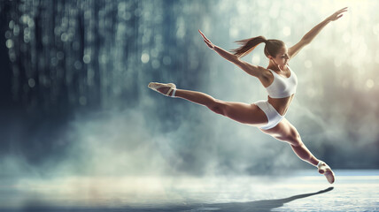 Fototapeta na wymiar A young woman doing artistic gymnastics