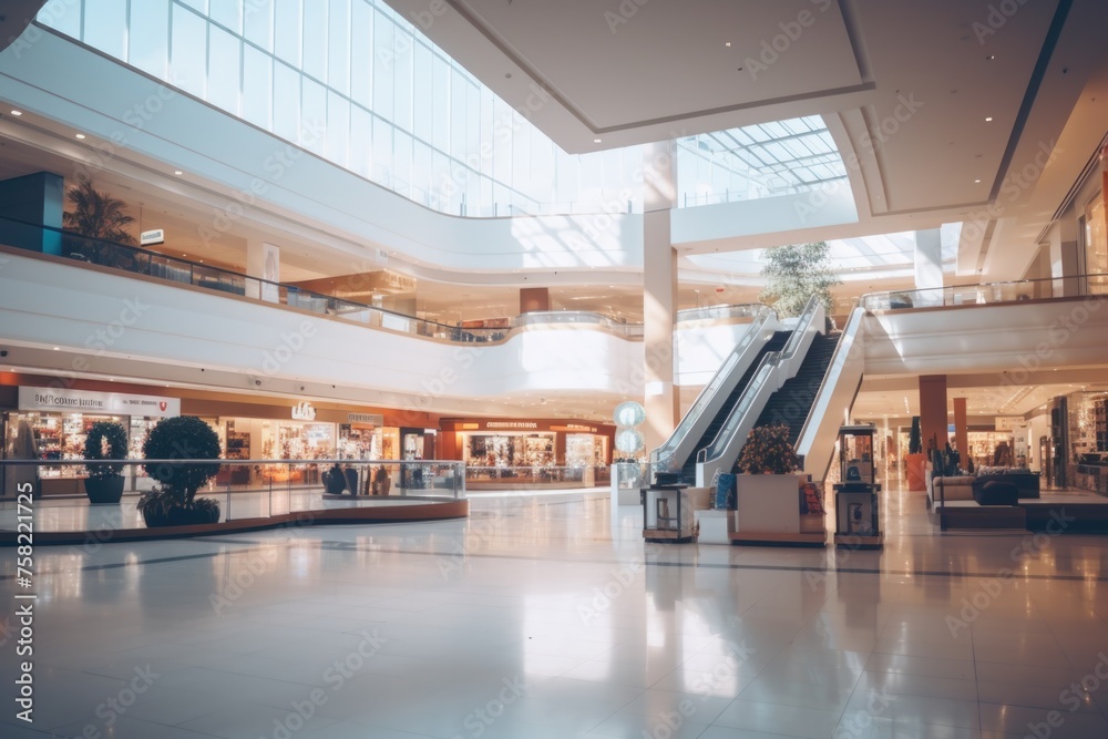 Canvas Prints An empty shopping mall with escalators and stairs. Suitable for commercial use