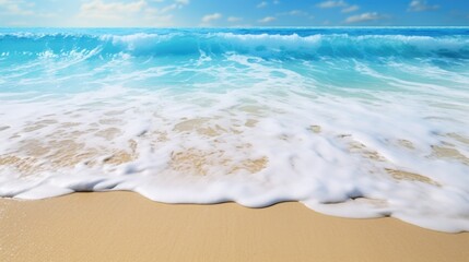 A wave rolling in towards a sandy beach. Ideal for travel brochures