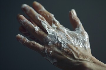 Close up of a hand with soap, suitable for hygiene concepts