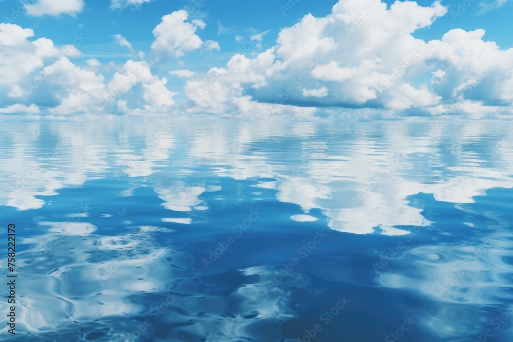 Poster a serene view of a large body of water with clouds in the sky. perfect for nature and travel concept