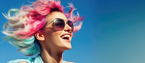 Funky Woman with Vibrant Pink Hair and Stylish Sunglasses Posing Outdoors