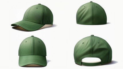 Set of four green baseball caps, perfect for sports or team themes