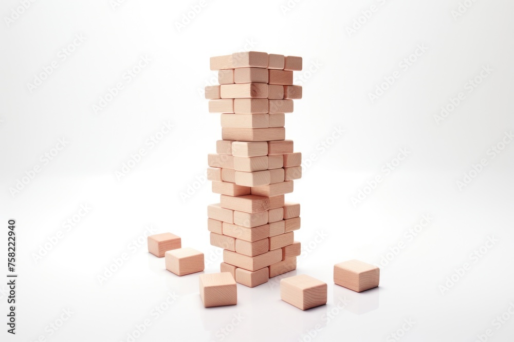 Poster a pile of wooden blocks stacked on top of each other. ideal for educational and construction concept