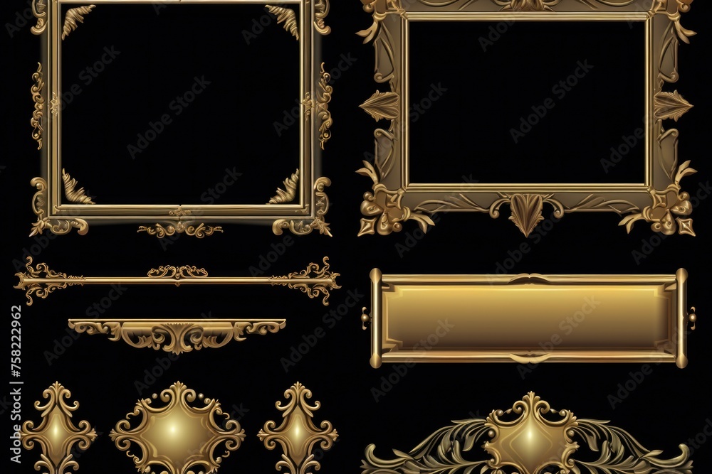 Poster elegant gold frames on a sleek black background. perfect for adding a touch of luxury to your design