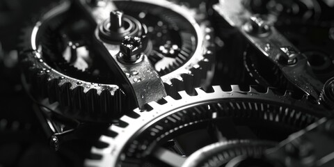 Detailed close up of a clock with gears, suitable for industrial and time concept designs