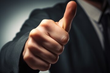 A man in a suit giving a thumbs up gesture. Suitable for business and success concepts