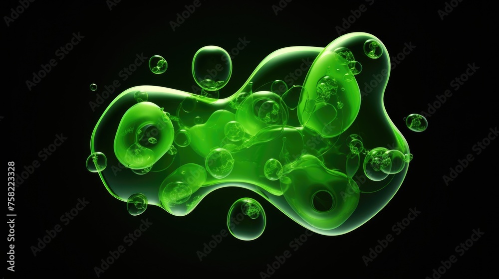 Poster Green bubbles floating on a computer screen, suitable for technology concepts