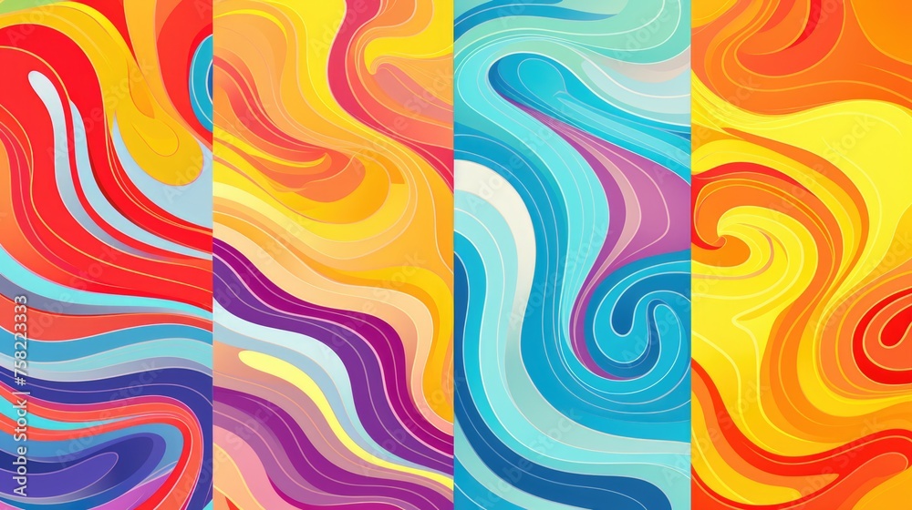 Poster Four different colored swirl patterns for various design projects
