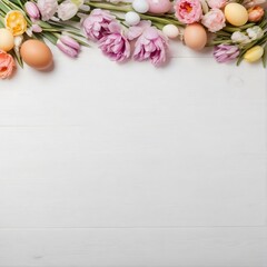 Easter eggs with spring flowers 