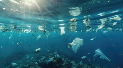 Fototapeta na wymiar Trash floating in the ocean, suitable for environmental concepts