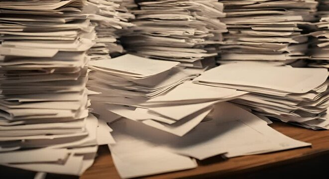 Pile of papers in the office. Overwork.