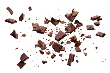 Various types of delicious chocolate falling with choc flake isolated on transparent background Remove png, Clipping Path, pen tool