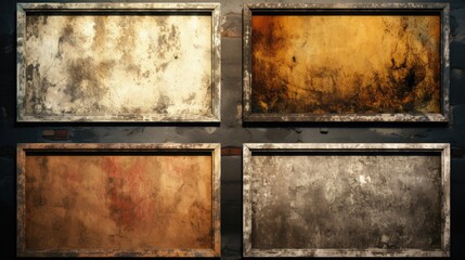 Set of four metal frames with rust. Suitable for industrial or grunge themed designs