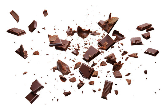 Various types of delicious chocolate falling with choc flake isolated on transparent background Remove png, Clipping Path, pen tool