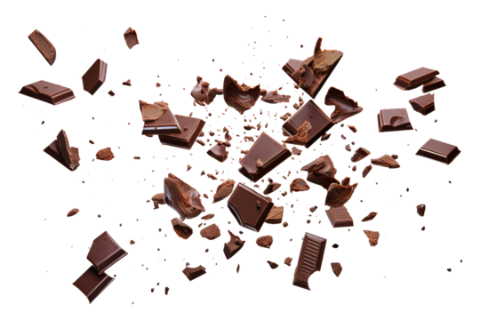 Various types of delicious chocolate falling with choc flake isolated on transparent background Remove png, Clipping Path, pen tool