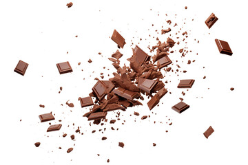 Various types of delicious chocolate falling with choc flake isolated on transparent background Remove png, Clipping Path, pen tool