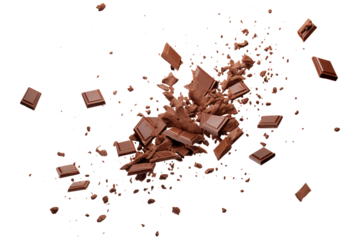 Various types of delicious chocolate falling with choc flake isolated on transparent background Remove png, Clipping Path, pen tool