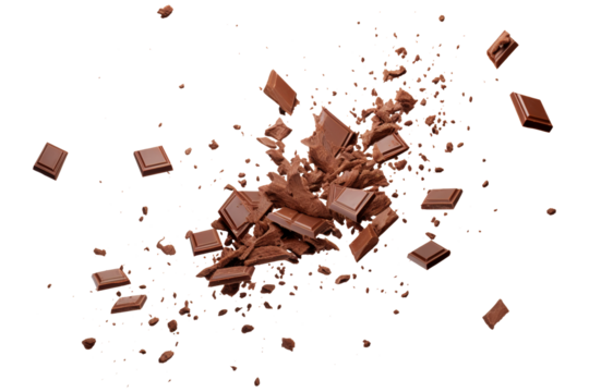 Various types of delicious chocolate falling with choc flake isolated on transparent background Remove png, Clipping Path, pen tool