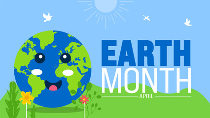 Naklejka premium April is Earth Month background template. Holiday concept. use to background, banner, placard, card, and poster design template with text inscription and standard color. vector illustration.