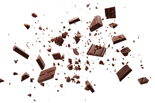 Various types of delicious chocolate falling with choc flake isolated on transparent background Remove png, Clipping Path, pen tool