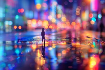 City Dreamscape with Abstract Figure - obrazy, fototapety, plakaty