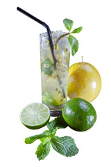 Passion fruit and lemon cocktail with mint