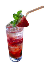 Strawberry cocktail with fresh fruit and ice