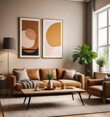wall / modern living room with mockup frame	
