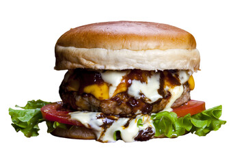 Homemade gourmet burger with delicious fresh ingredients