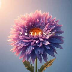 Tuinposter Digital Illustration of a Purple Flower with the Word Patience © dragon_fang