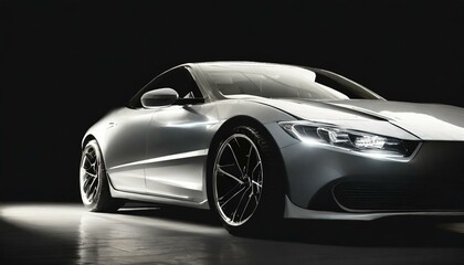 Naklejka premium Elegance in the Shadows: Sleek Gray Luxury Car Against a Dark Backdrop - Automotive Excellence