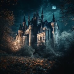 Old Gothic castle under moonlight