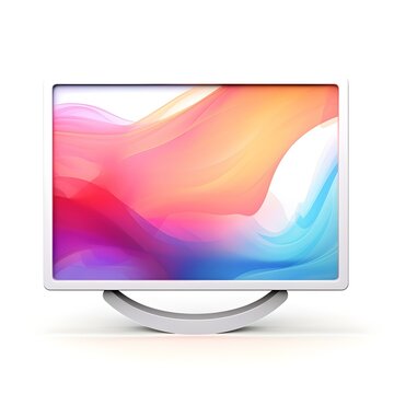 Modern computer monitor with vibrant abstract wallpaper on white background