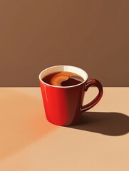 Red Cup of Black Coffee, Vector Illustration With Space For Copy Text