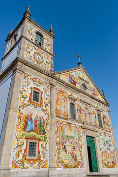 Perspective of the Our Lady of Amparo church covered in tiles, V&aacute;lega - Ovar PORTUGAL