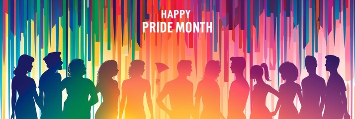 "HAPPY PRIDE MONTH", rainbow colors Isolated on pastel color background Generative AI