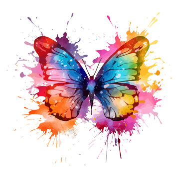 watercolor Hand drawn Painting of a Colorful butterfly, isolated on white background, Illustration Vector, Drawing clipart Graphic.