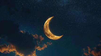 Naklejka na ściany i meble Ramadan Kareem & Eid Mubarak: crescent moon on a starry night