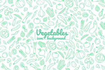 Vegetables hand drawn doodle pattern. Illustration for backgrounds, card, posters, banners, textile prints, cover, web design. Eat healthy. Vector icons.