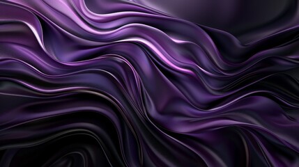 Obraz premium Abstract marbled silk texture in purple and black for elegant backgrounds. Fluid art design in shades of purple for creative textile inspiration. Luxurious wavy silk fabric pattern for graphic art.